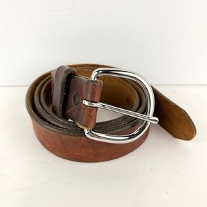 Silver Creek Classics Brown Leather Belt Silvertone Buckle Size 40